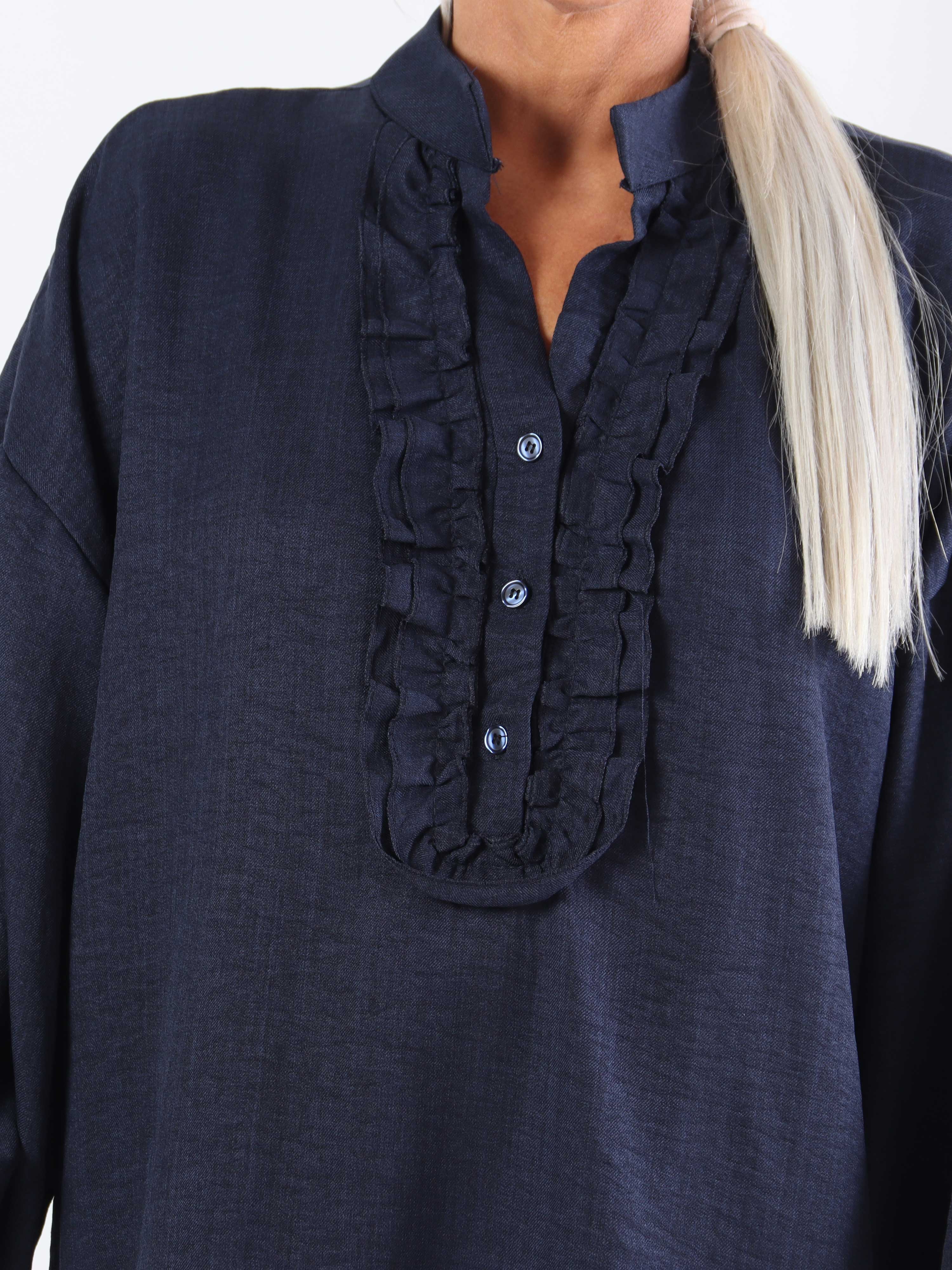 Cassia Plain - Plus size tunikakjole med flæser ved brystet